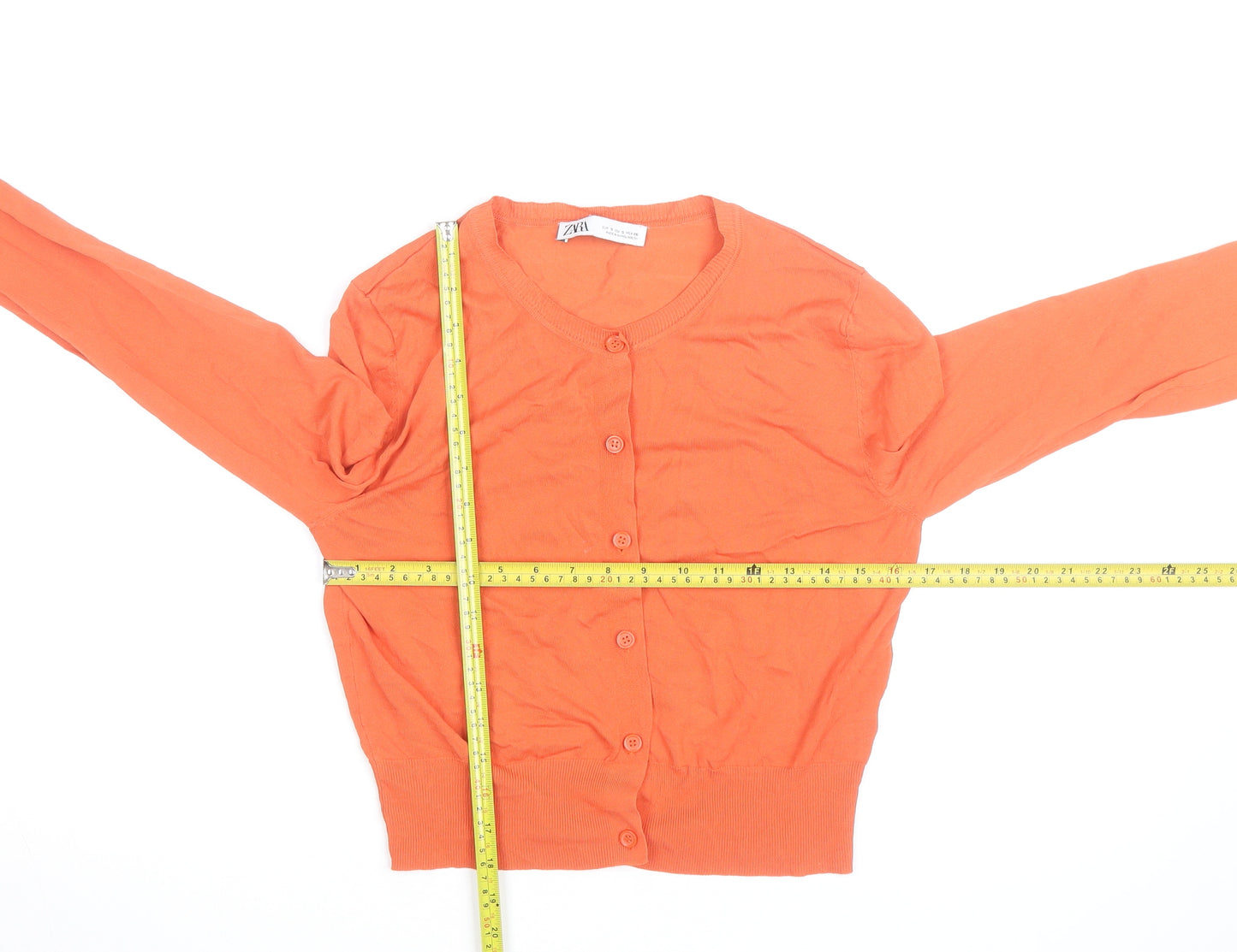 ZARA Women Orange Crew Neck Button Cardigan Size S