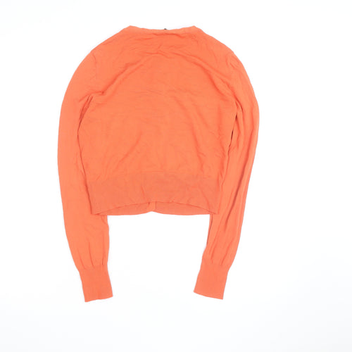 ZARA Women Orange Crew Neck Button Cardigan Size S