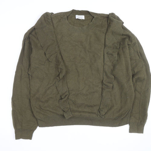 & Other Stories Women Green Ruffle Cotton Long Sleeve Jumper L