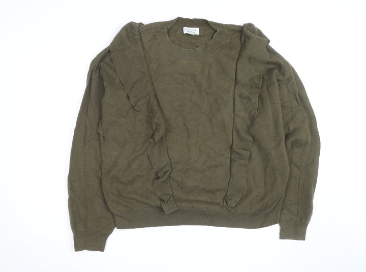 & Other Stories Women Green Ruffle Cotton Long Sleeve Jumper L