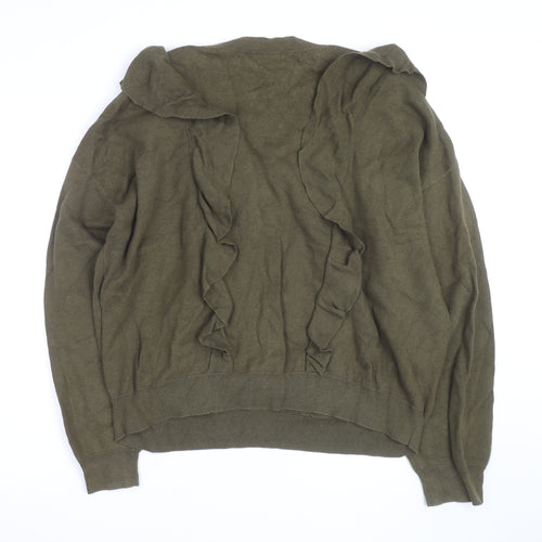 & Other Stories Women Green Ruffle Cotton Long Sleeve Jumper L