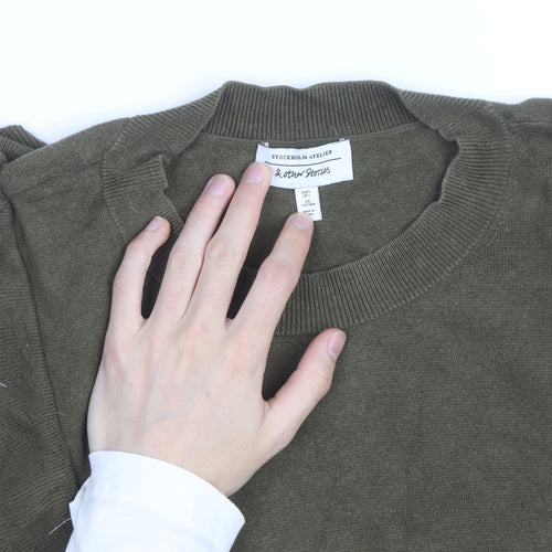 & Other Stories Women Green Ruffle Cotton Long Sleeve Jumper L