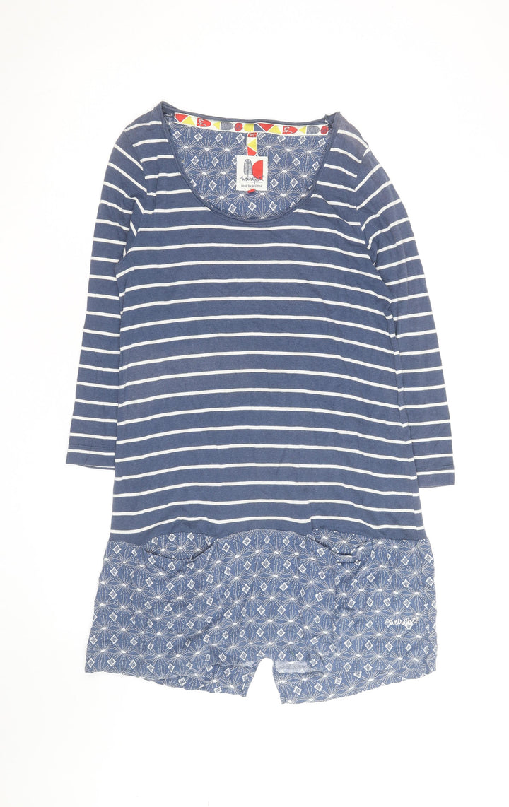 Weird Fish Women's Blue Striped Shift Dress Size 12