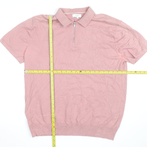 Next Men's Pink Cotton 1/4 Zip Polo Shirt XL Classic Fit