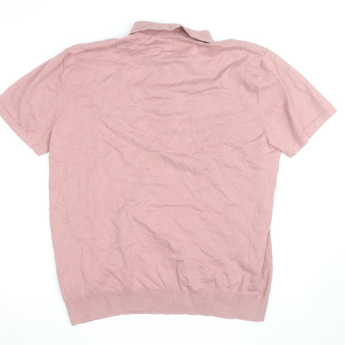 Next Men's Pink Cotton 1/4 Zip Polo Shirt XL Classic Fit