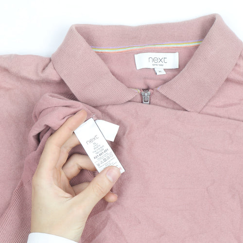 Next Men's Pink Cotton 1/4 Zip Polo Shirt XL Classic Fit