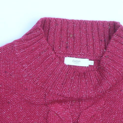 Cotton Traders Women's Cerise Cable-Knit Jumper Size 14