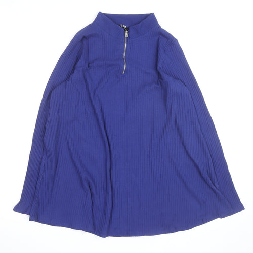 Yours Women's Blue Size 20 Long Sleeve Shift Dress with Zip Neck
