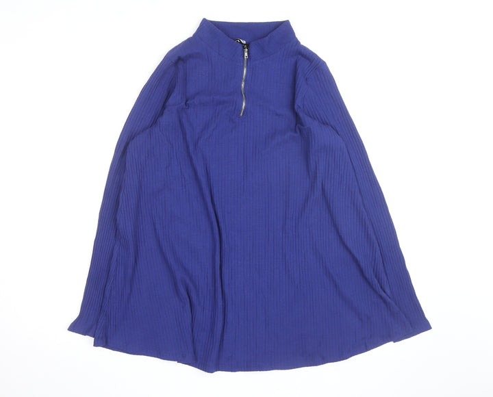 Yours Women's Blue Size 20 Long Sleeve Shift Dress with Zip Neck