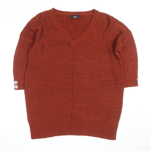 Wallis Women Rust V-Neck Long Sleeve Knit Jumper Size L 14-16