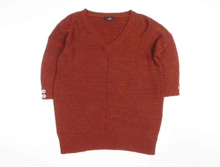 Wallis Women Rust V-Neck Long Sleeve Knit Jumper Size L 14-16
