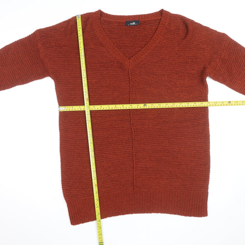 Wallis Women Rust V-Neck Long Sleeve Knit Jumper Size L 14-16