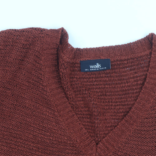 Wallis Women Rust V-Neck Long Sleeve Knit Jumper Size L 14-16