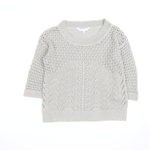 Rocha John Rocha Women Grey Size 12 Open-Knit 3/4 Sleeve Jumper