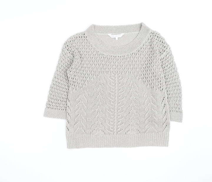 Rocha John Rocha Women Grey Size 12 Open-Knit 3/4 Sleeve Jumper