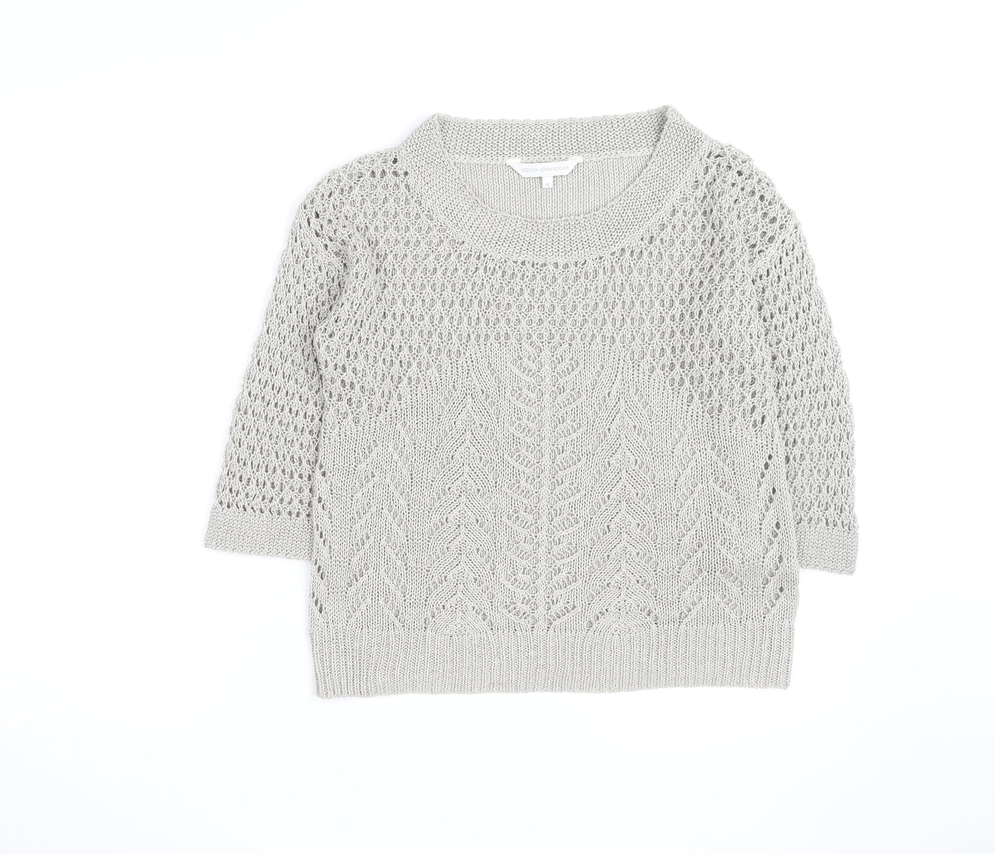 Rocha John Rocha Women Grey Size 12 Open-Knit 3/4 Sleeve Jumper