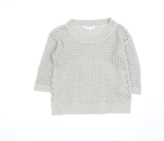 Rocha John Rocha Women Grey Size 12 Open-Knit 3/4 Sleeve Jumper