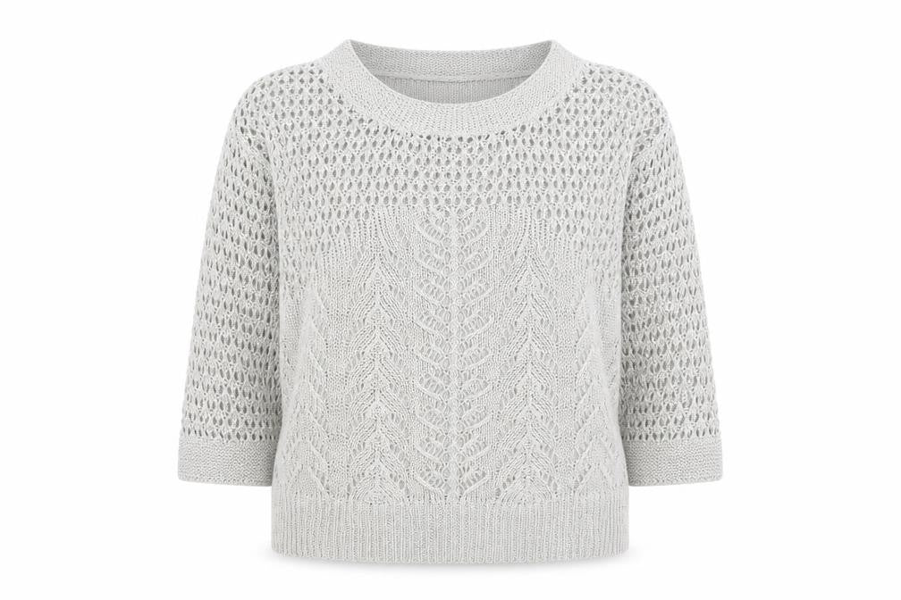 Rocha John Rocha Women Grey Size 12 Open-Knit 3/4 Sleeve Jumper