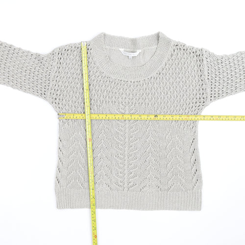 Rocha John Rocha Women Grey Size 12 Open-Knit 3/4 Sleeve Jumper