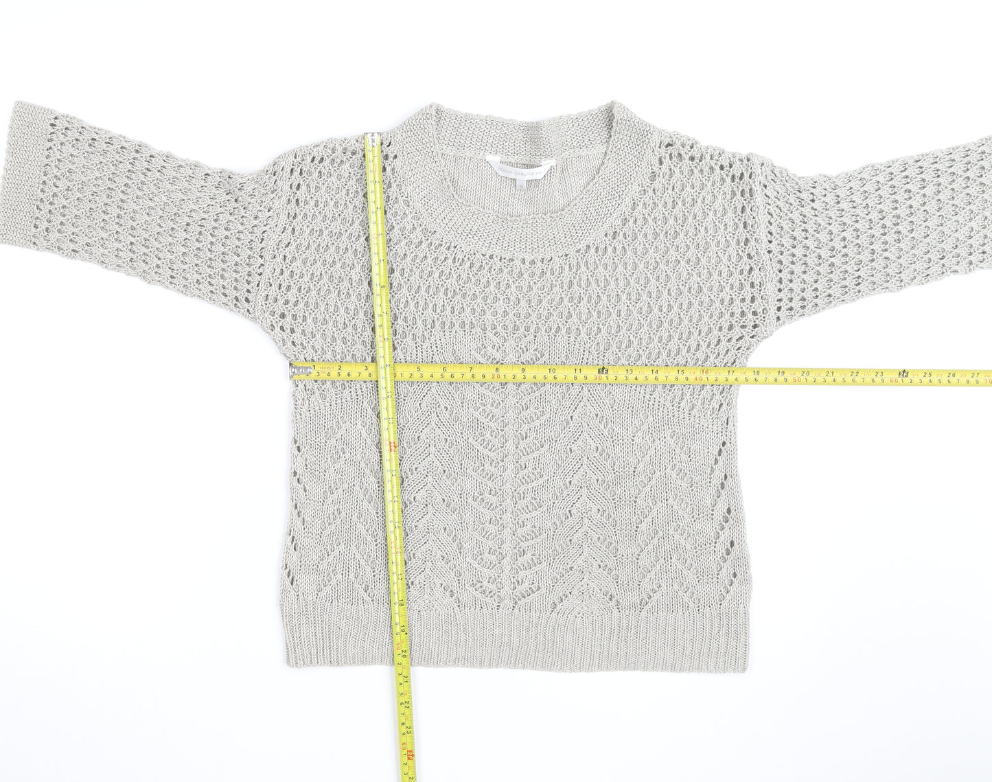 Rocha John Rocha Women Grey Size 12 Open-Knit 3/4 Sleeve Jumper