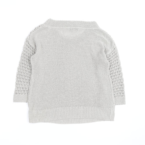 Rocha John Rocha Women Grey Size 12 Open-Knit 3/4 Sleeve Jumper