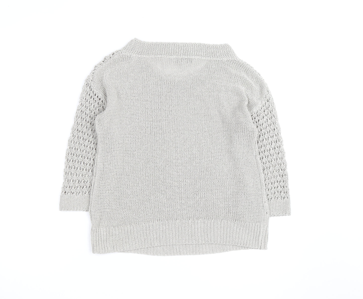 Rocha John Rocha Women Grey Size 12 Open-Knit 3/4 Sleeve Jumper