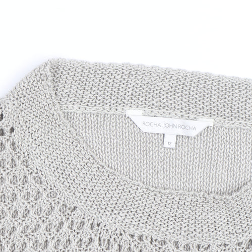 Rocha John Rocha Women Grey Size 12 Open-Knit 3/4 Sleeve Jumper