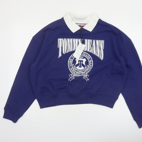 Tommy Jeans Women's Blue Collared Logo Pullover Sweatshirt Size M
