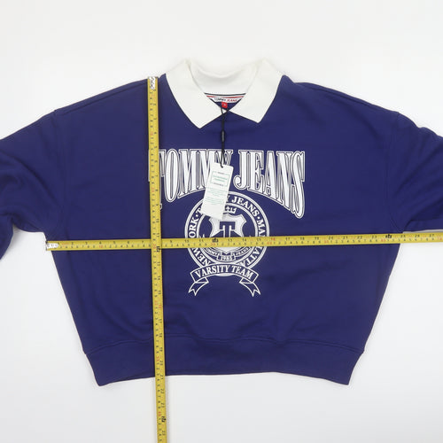 Tommy Jeans Women's Blue Collared Logo Pullover Sweatshirt Size M