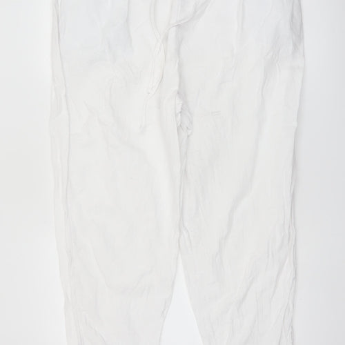 Marks and Spencer Women White Linen Blend Elastic Waist Trousers Size 18 Regular