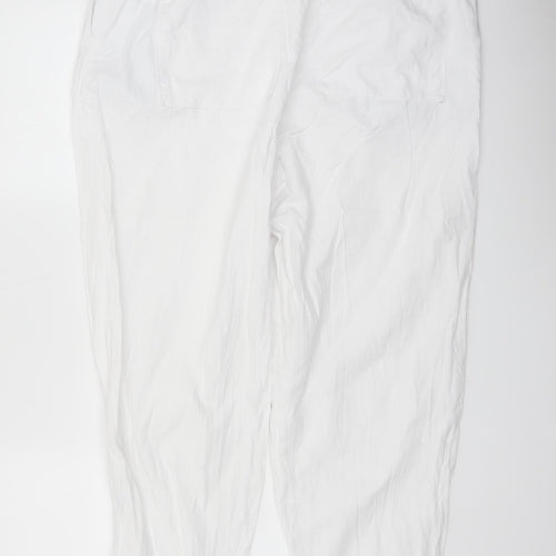 Marks and Spencer Women White Linen Blend Elastic Waist Trousers Size 18 Regular