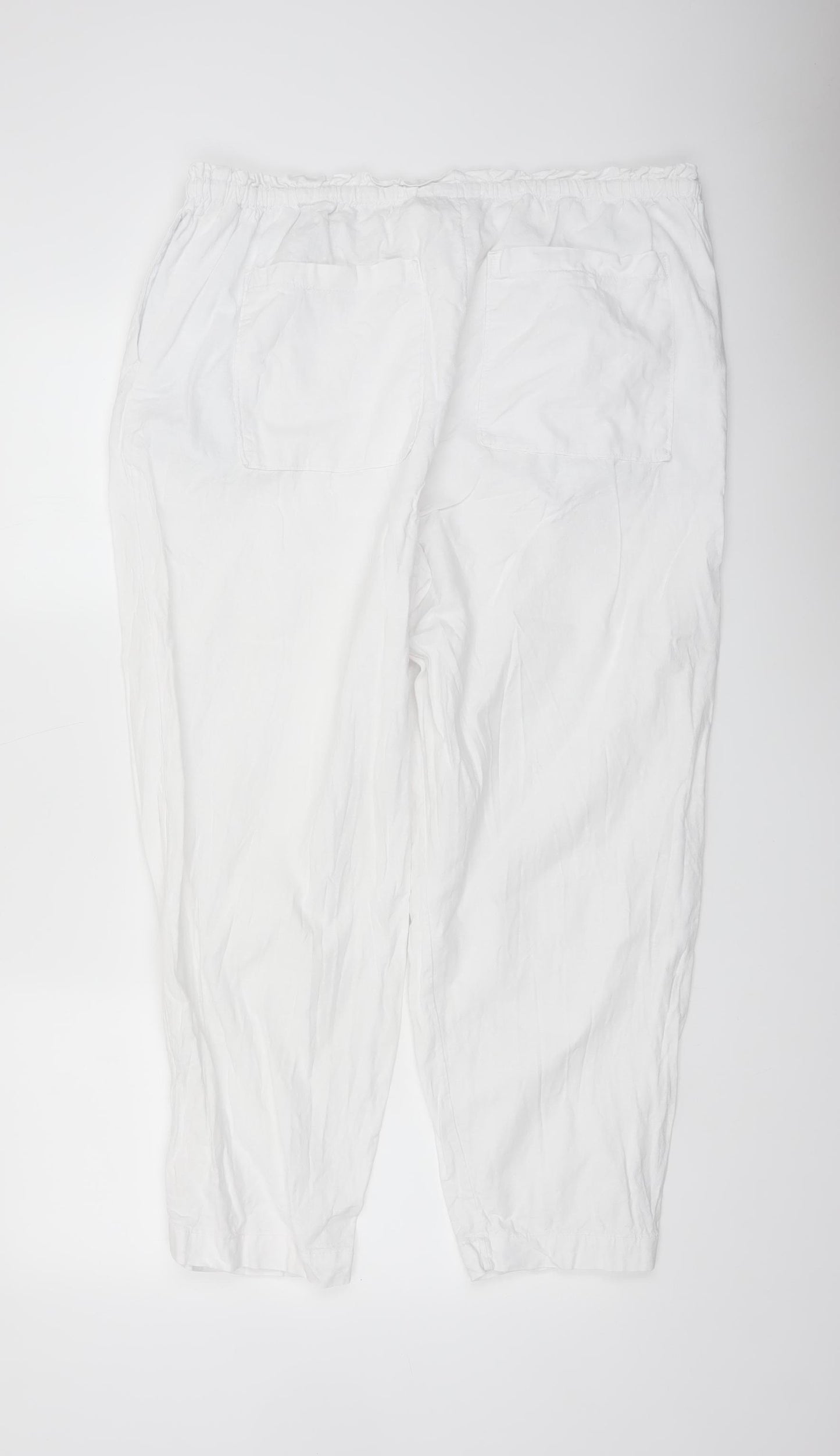 Marks and Spencer Women White Linen Blend Elastic Waist Trousers Size 18 Regular