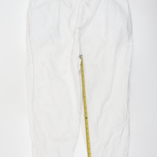 Marks and Spencer Women White Linen Blend Elastic Waist Trousers Size 18 Regular