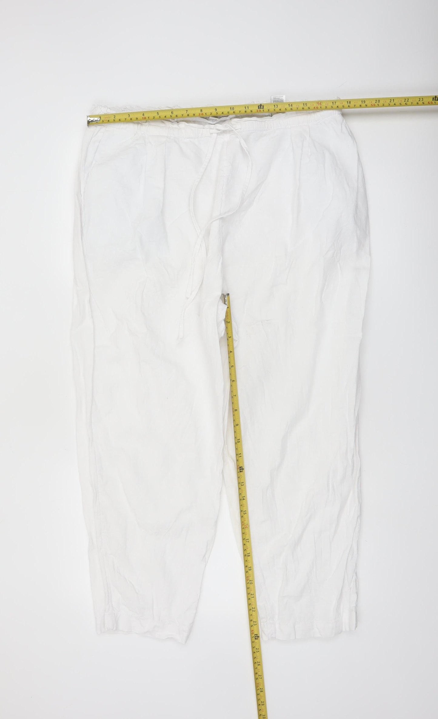 Marks and Spencer Women White Linen Blend Elastic Waist Trousers Size 18 Regular