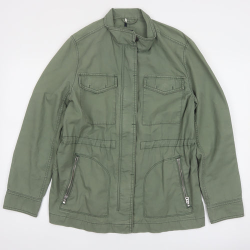 GAP Women Green Cotton Military Jacket L Full Zip Utility Style