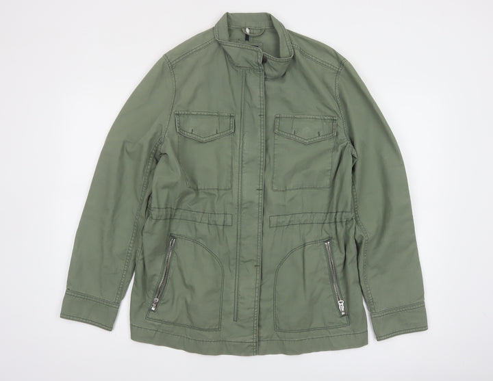 GAP Women Green Cotton Military Jacket L Full Zip Utility Style
