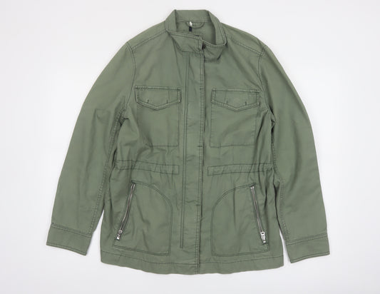 GAP Women Green Cotton Military Jacket L Full Zip Utility Style