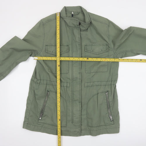 GAP Women Green Cotton Military Jacket L Full Zip Utility Style