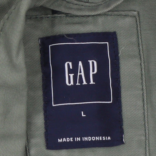 GAP Women Green Cotton Military Jacket L Full Zip Utility Style