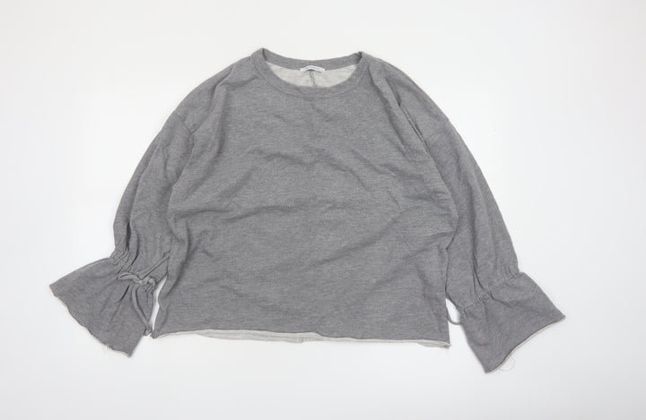 Zara Trafaluc Womens Grey Cotton Blend Long Sleeve Pullover Sweatshirt Size 8