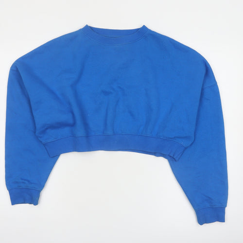 Rising Women Blue Cropped Pullover Sweatshirt S/M Cotton Blend