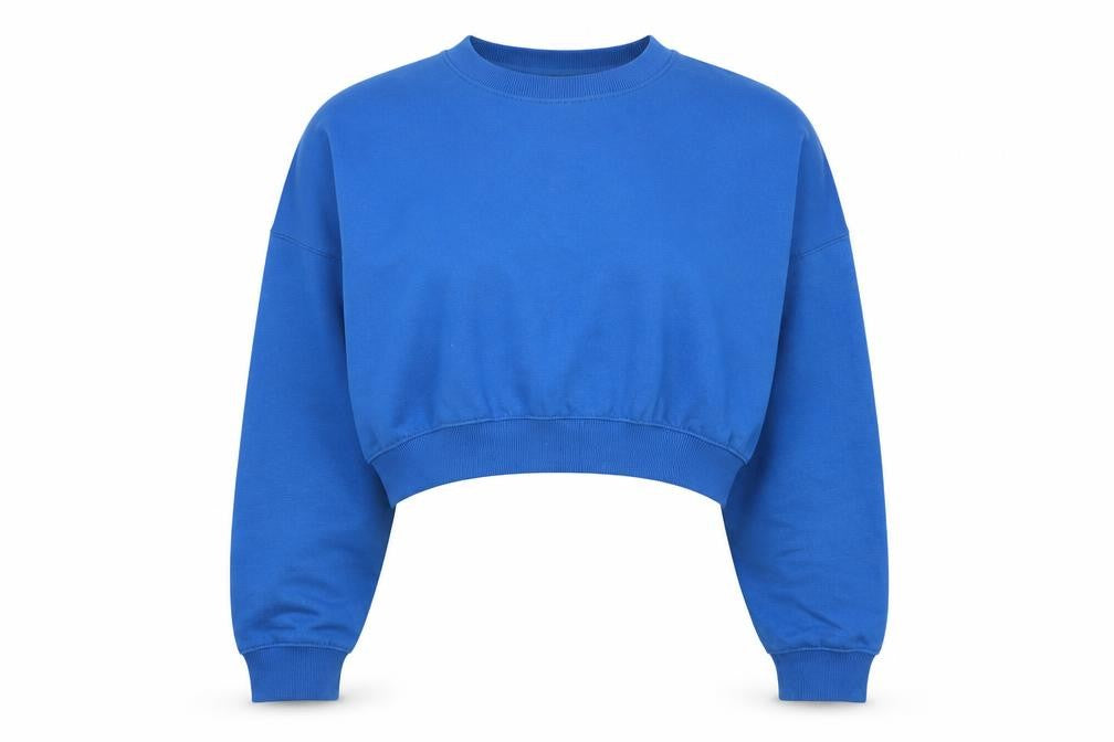 Front view of Rising Women Blue Cropped Pullover Sweatshirt S/M Cotton Blend