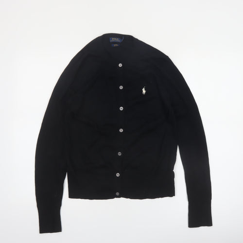 Ralph Lauren Women's Black Cotton Crew Neck Button Cardigan Size S