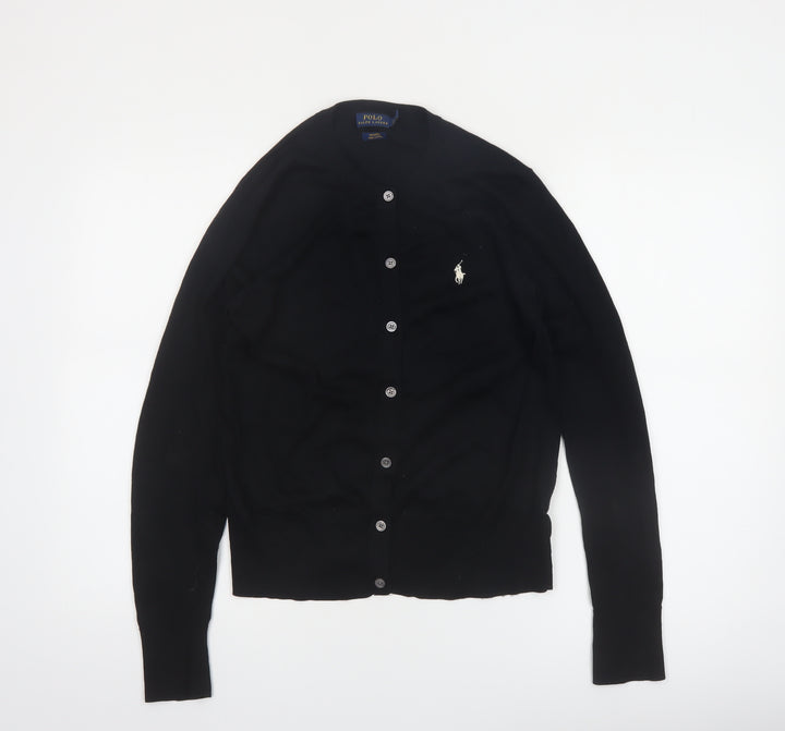 Ralph Lauren Women's Black Cotton Crew Neck Button Cardigan Size S