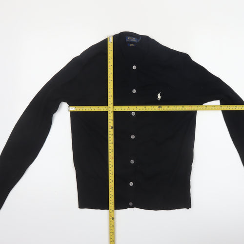 Ralph Lauren Women's Black Cotton Crew Neck Button Cardigan Size S