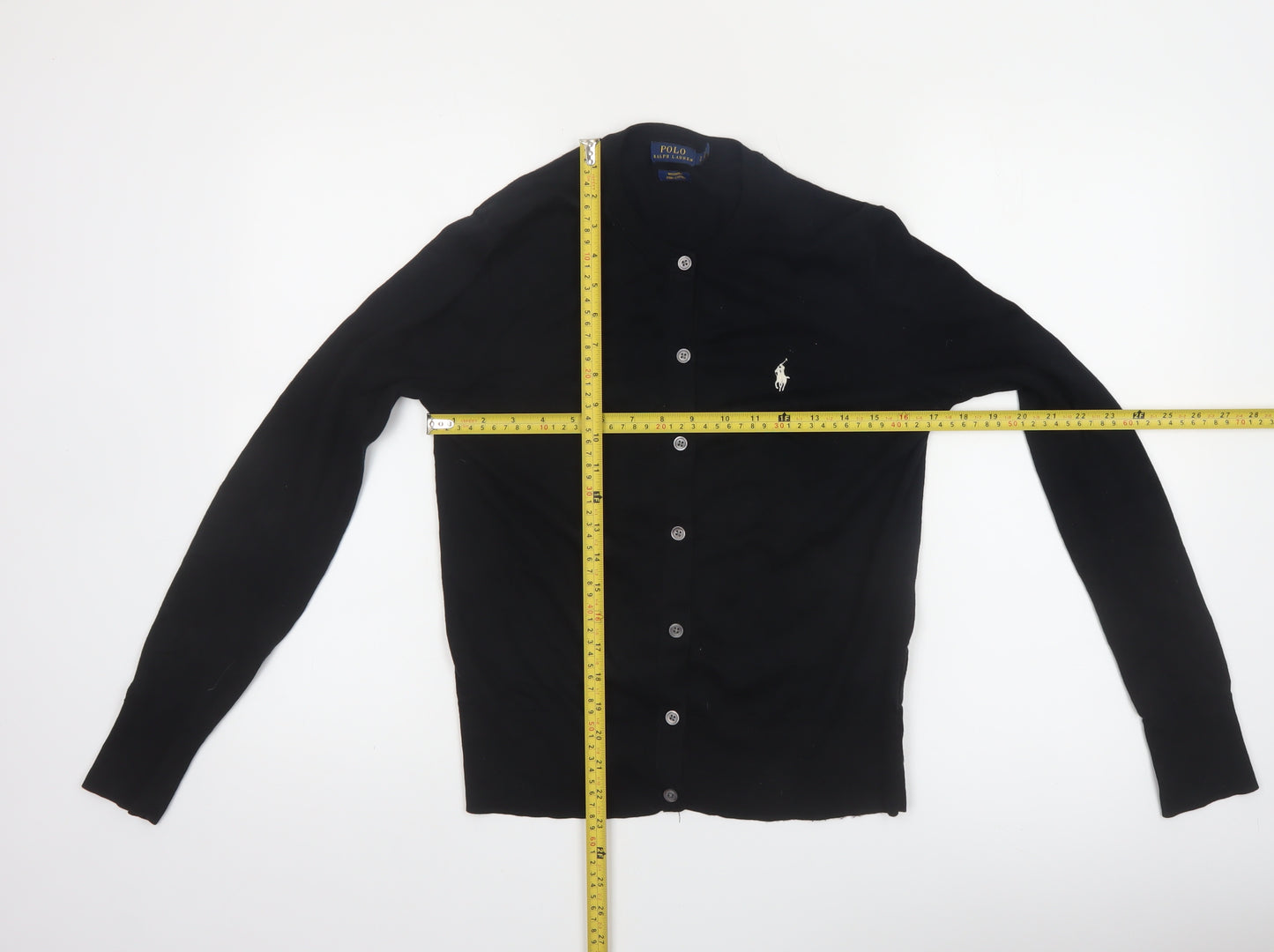Ralph Lauren Women's Black Cotton Crew Neck Button Cardigan Size S