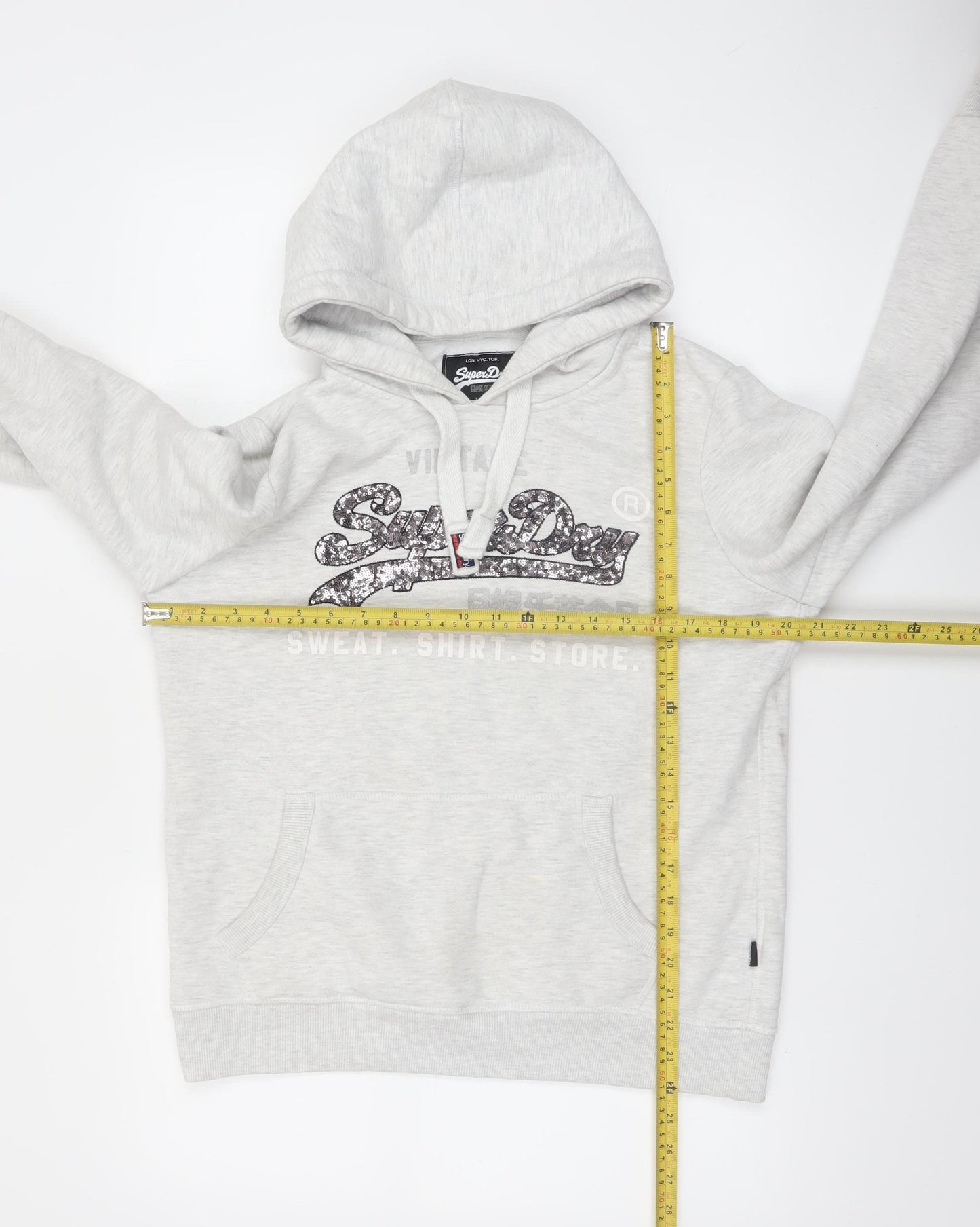 Superdry Womens Grey Logo Hoodie UK 14 Pullover Casual Sweatshirt
