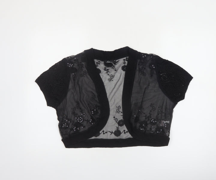 Bm Collection Women's Black Sheer Cropped Blouse Size 18