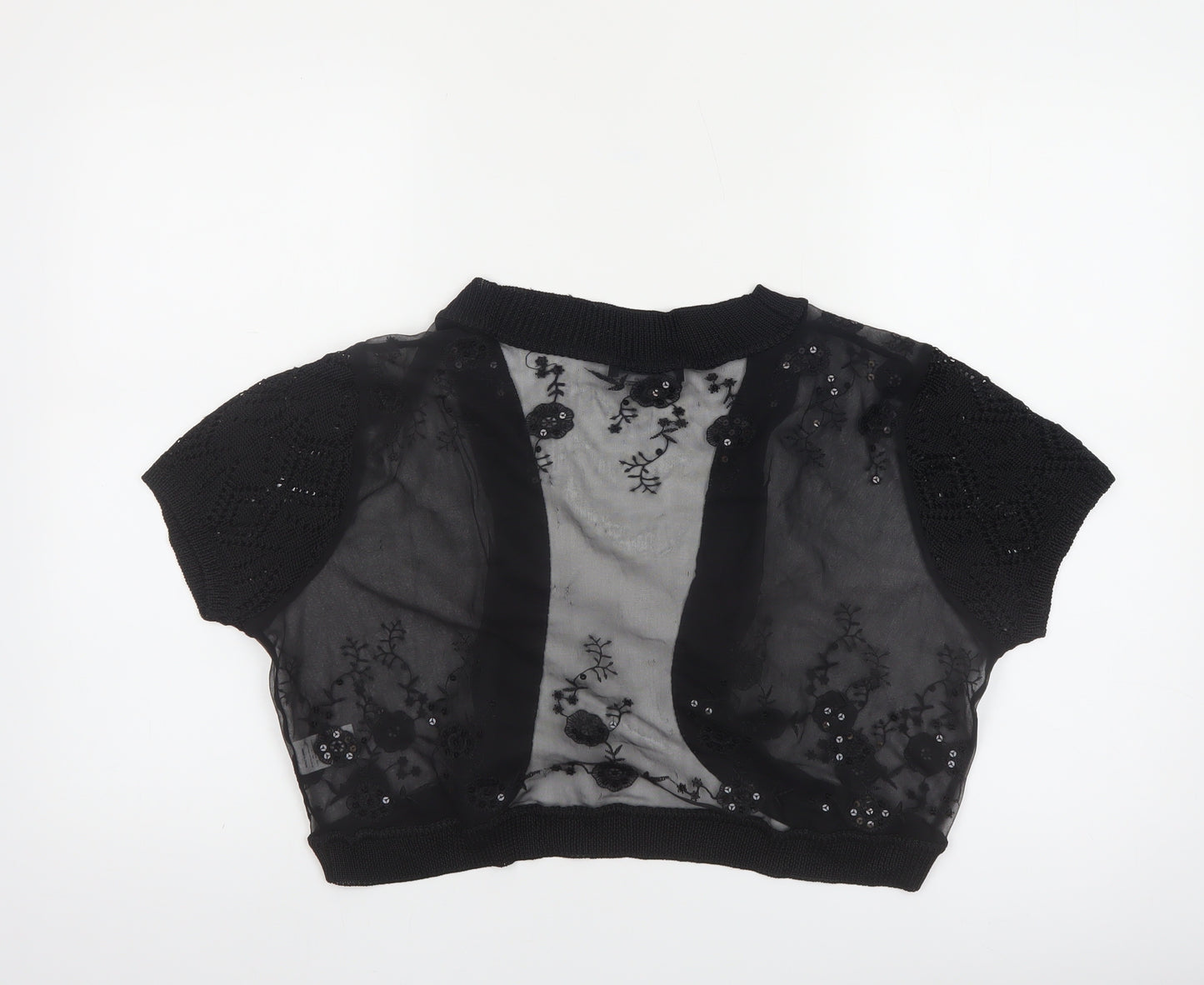 Bm Collection Women's Black Sheer Cropped Blouse Size 18