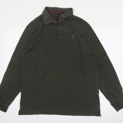 Ralph Lauren Mens Khaki Long Sleeve Polo Shirt XXL Cotton Classic Fit